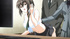 Teen manga brunette giving head kneeling