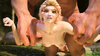 Blonde beauty gets poked by three-fingered monster from behind